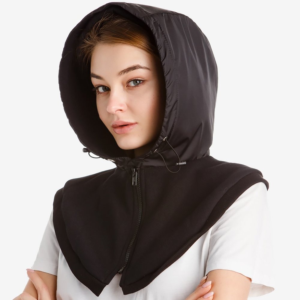 UNU Hooded Scarf Black Cotton Waterproof Balaclava Hat NWT